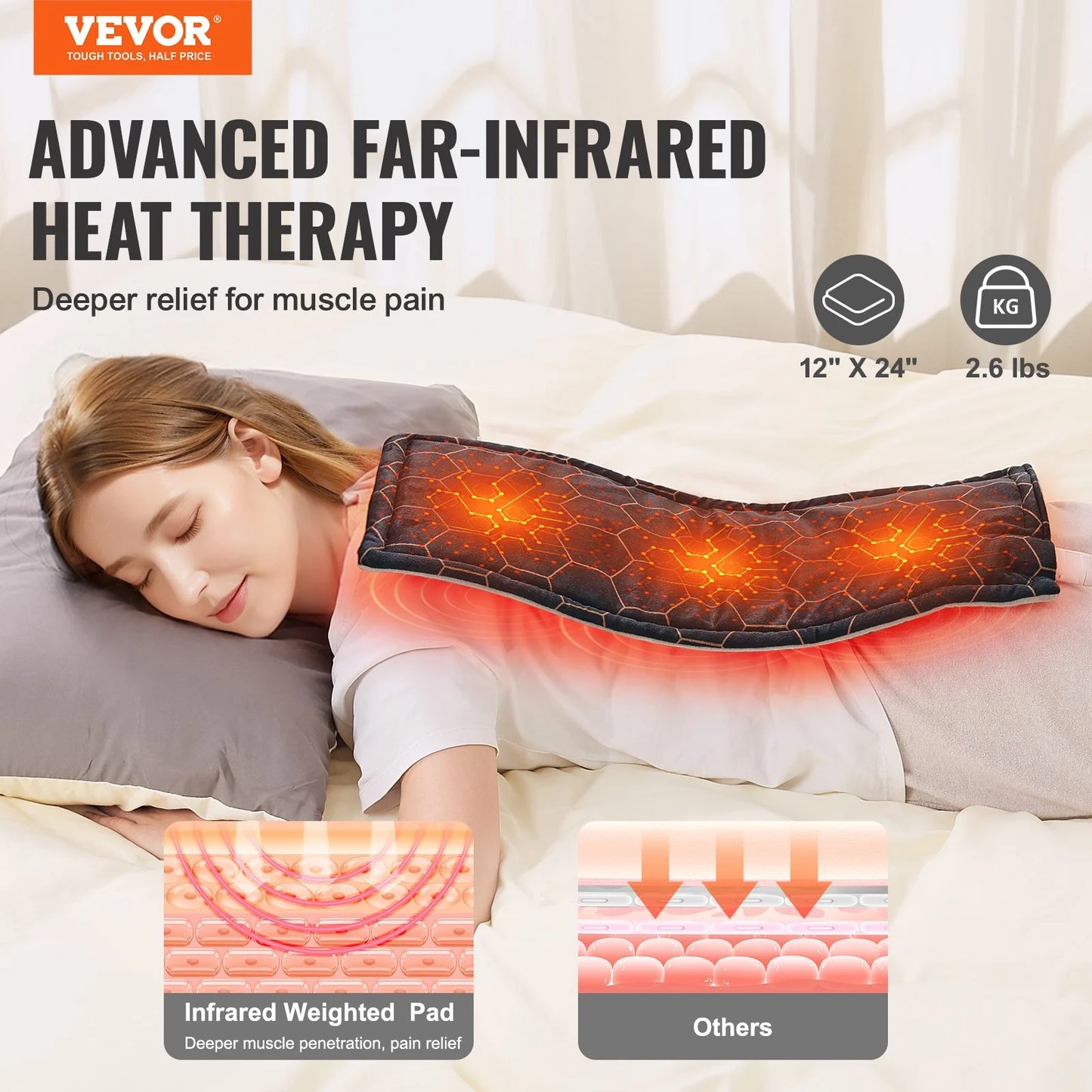 Weighted Heating Pad with Far Infrared Therapy 12 X 24 in for Pain Relief
