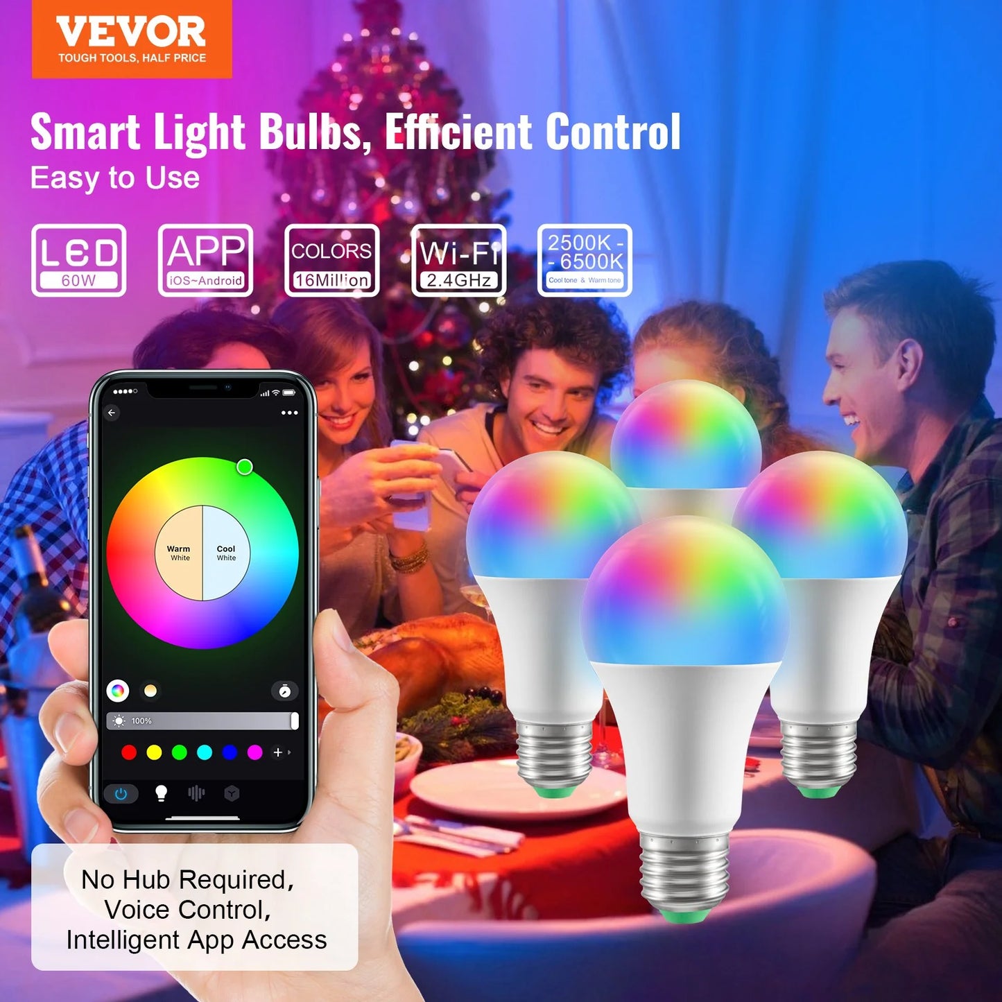Smart Light Bulbs, 4-Pack, 9W Multicolor LED Bulbs, 800 Lumens with Smart Control Compatibility for Vera, Google Assistant, Amazon Alexa, Ios, Android, RGB Color Changing