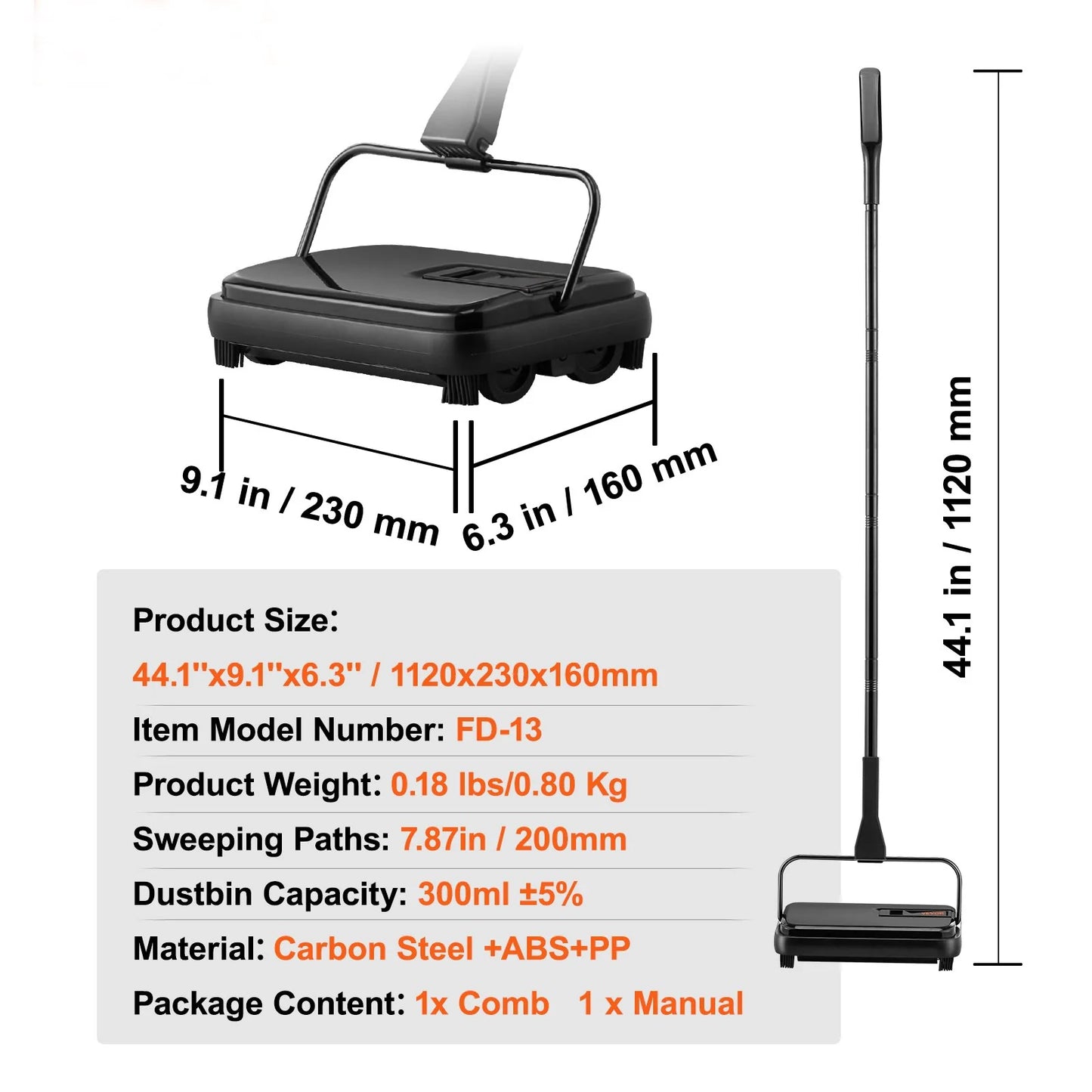 Carpet Sweeper for Home Office Rugs Hardwood Surfaces Wood Floors Laminate, Cleans Dust Pet Hair