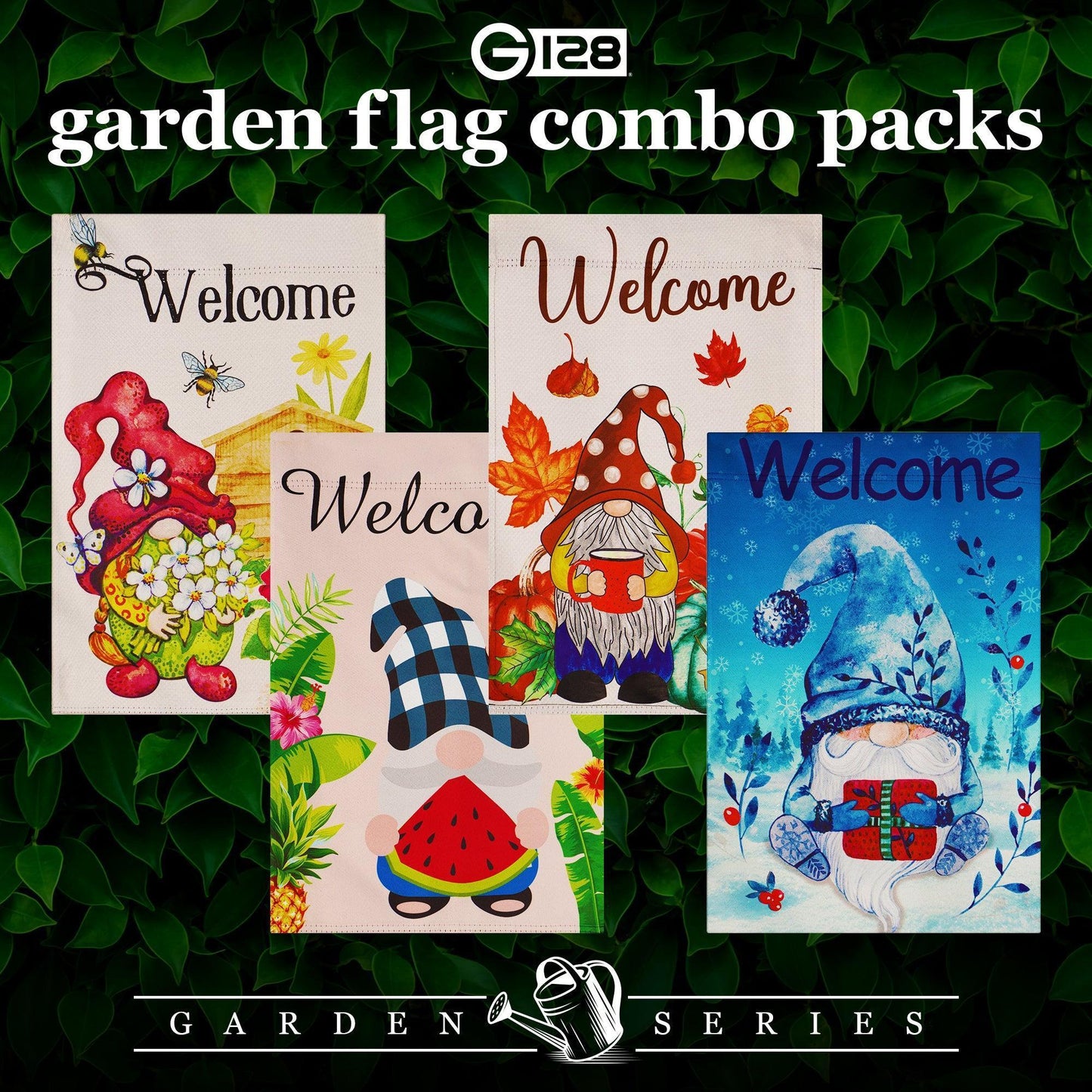 Garden Flag Set Seasonal Gnomes 12X18 4 Pieces Blockout Fabric