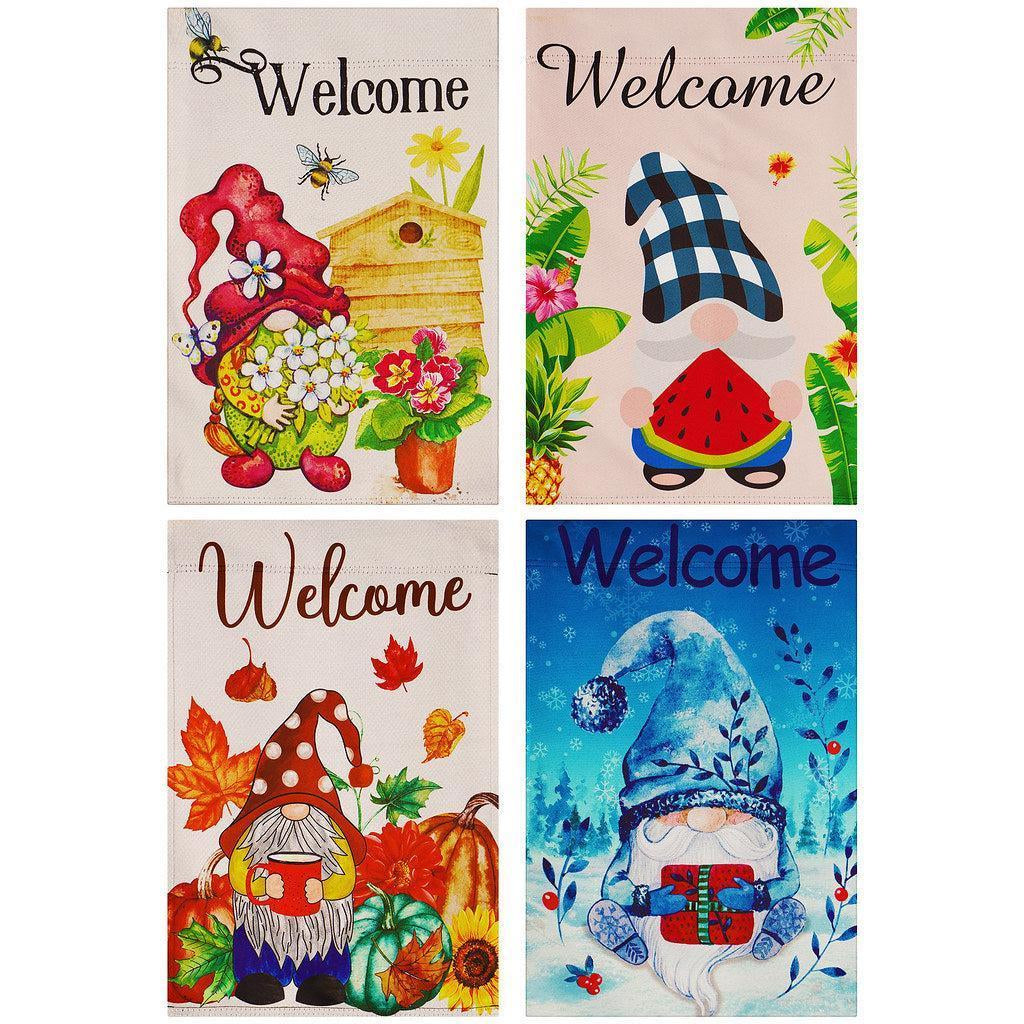 Garden Flag Set Seasonal Gnomes 12X18 4 Pieces Blockout Fabric