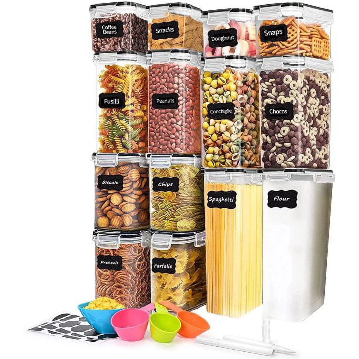 14 PCS Kitchen Storage Containers with Lids for Flour, Cereal Kitchen Containers ,Transparent Food Storage Containers
