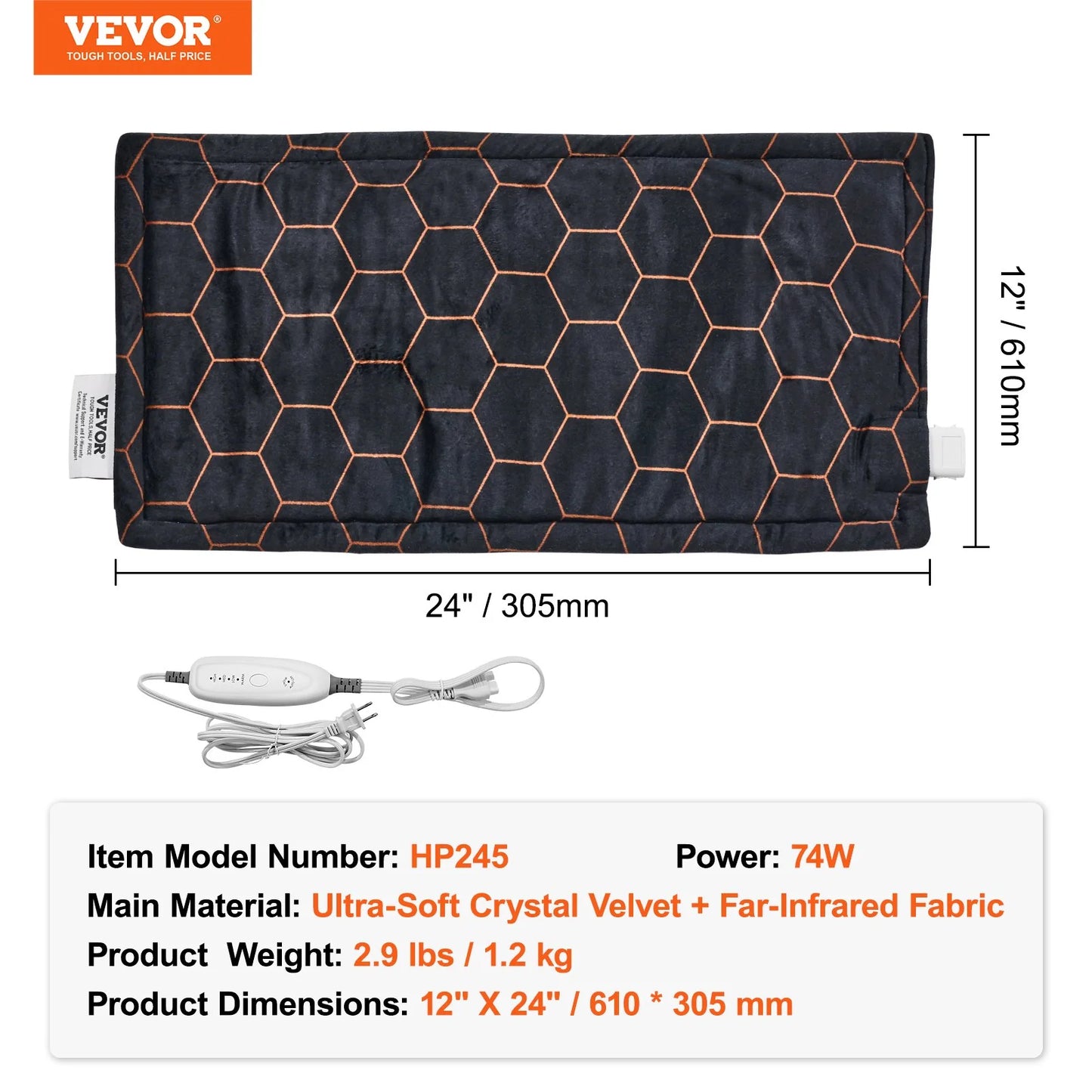 Weighted Heating Pad with Far Infrared Therapy 12 X 24 in for Pain Relief