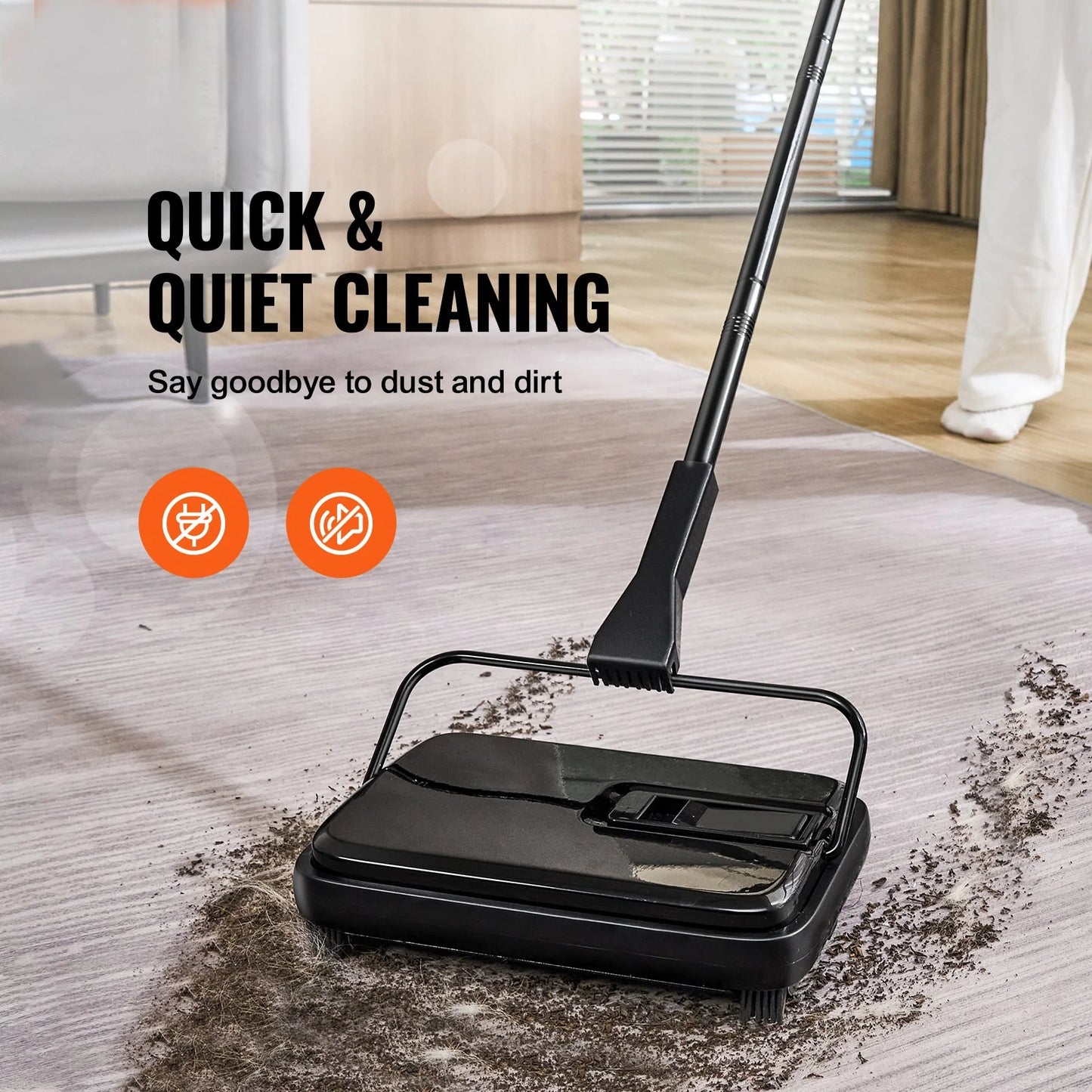 Carpet Sweeper for Home Office Rugs Hardwood Surfaces Wood Floors Laminate, Cleans Dust Pet Hair