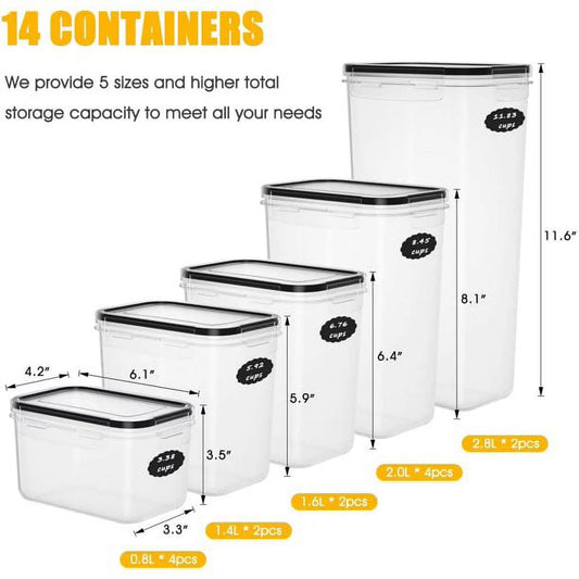 14 PCS Kitchen Storage Containers with Lids for Flour, Cereal Kitchen Containers ,Transparent Food Storage Containers
