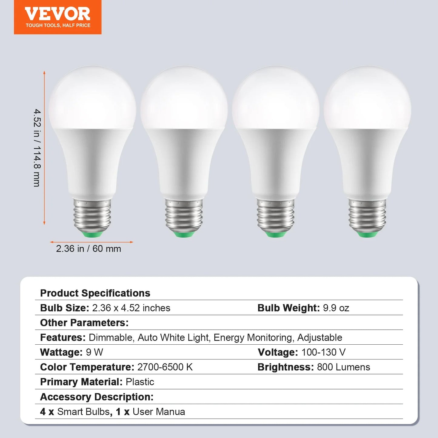 Smart Light Bulbs, 4-Pack, 9W Multicolor LED Bulbs, 800 Lumens with Smart Control Compatibility for Vera, Google Assistant, Amazon Alexa, Ios, Android, RGB Color Changing