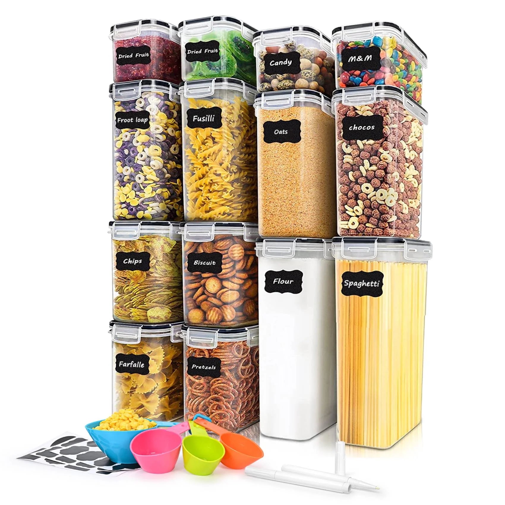 14 PCS Kitchen Storage Containers with Lids for Flour, Cereal Kitchen Containers ,Transparent Food Storage Containers