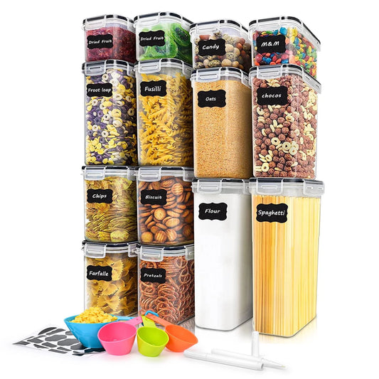 14 PCS Kitchen Storage Containers with Lids for Flour, Cereal Kitchen Containers ,Transparent Food Storage Containers