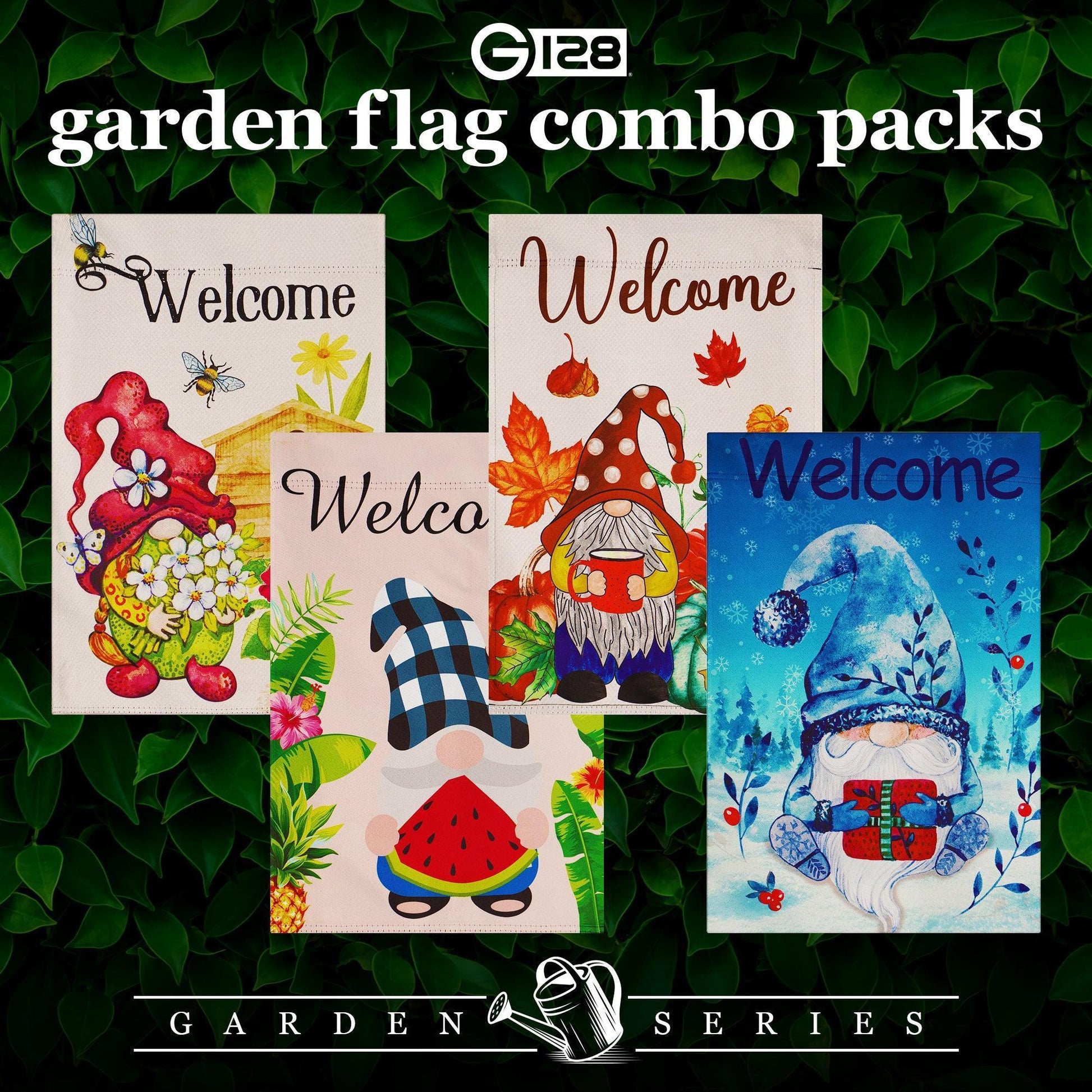 Garden Flag Set Seasonal Gnomes 12X18 4 Pieces Blockout Fabric
