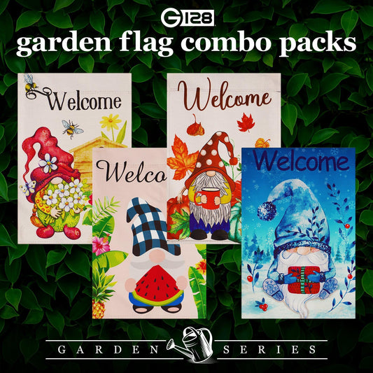 Garden Flag Set Seasonal Gnomes 12X18 4 Pieces Blockout Fabric