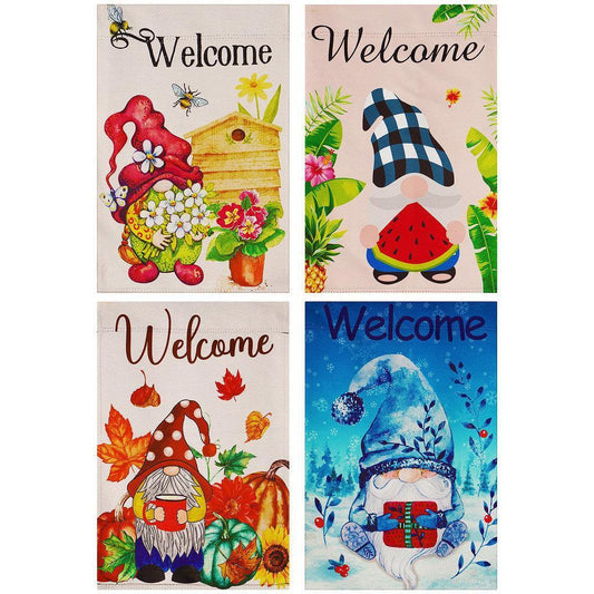 Garden Flag Set Seasonal Gnomes 12X18 4 Pieces Blockout Fabric